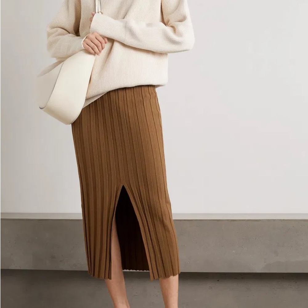 Theory Mélange Ribbed Wool Blend Midi Skirt